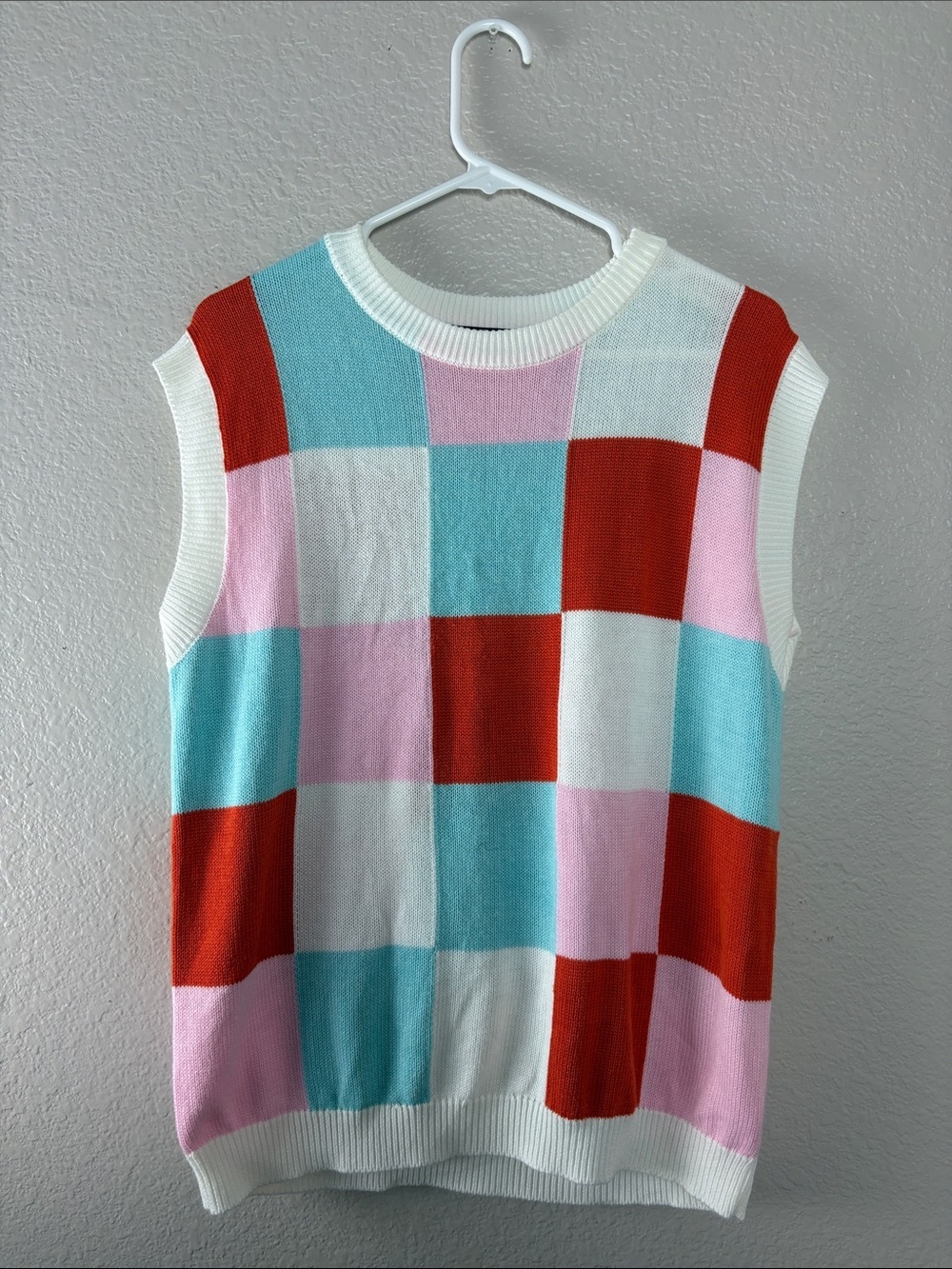 Lillusory Checker Colorblock Patterned Knit sweater vest Size L